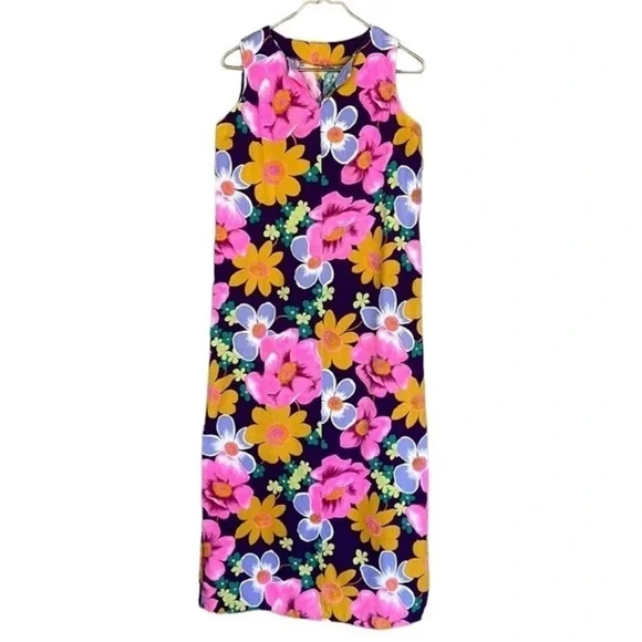 Vintage Handmade Floral Maxi Dress Purple Pink 70s Style Sleeveless - Picture 2 of 8